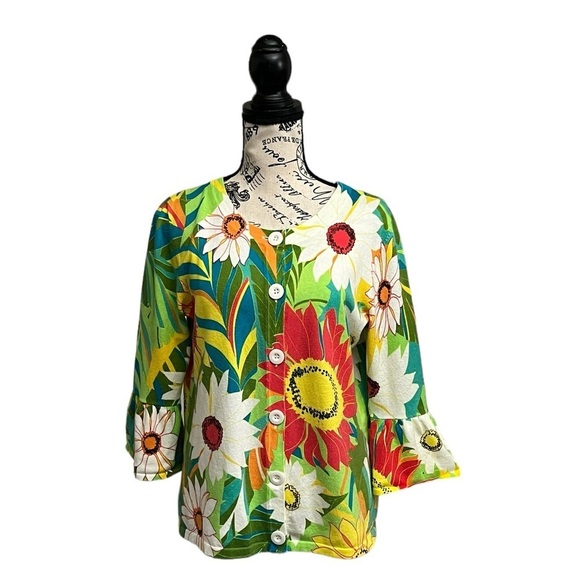 Designers Originals Womens Petite Floral Casual Mature Preppy Cardigan PM 70s - Picture 1 of 8